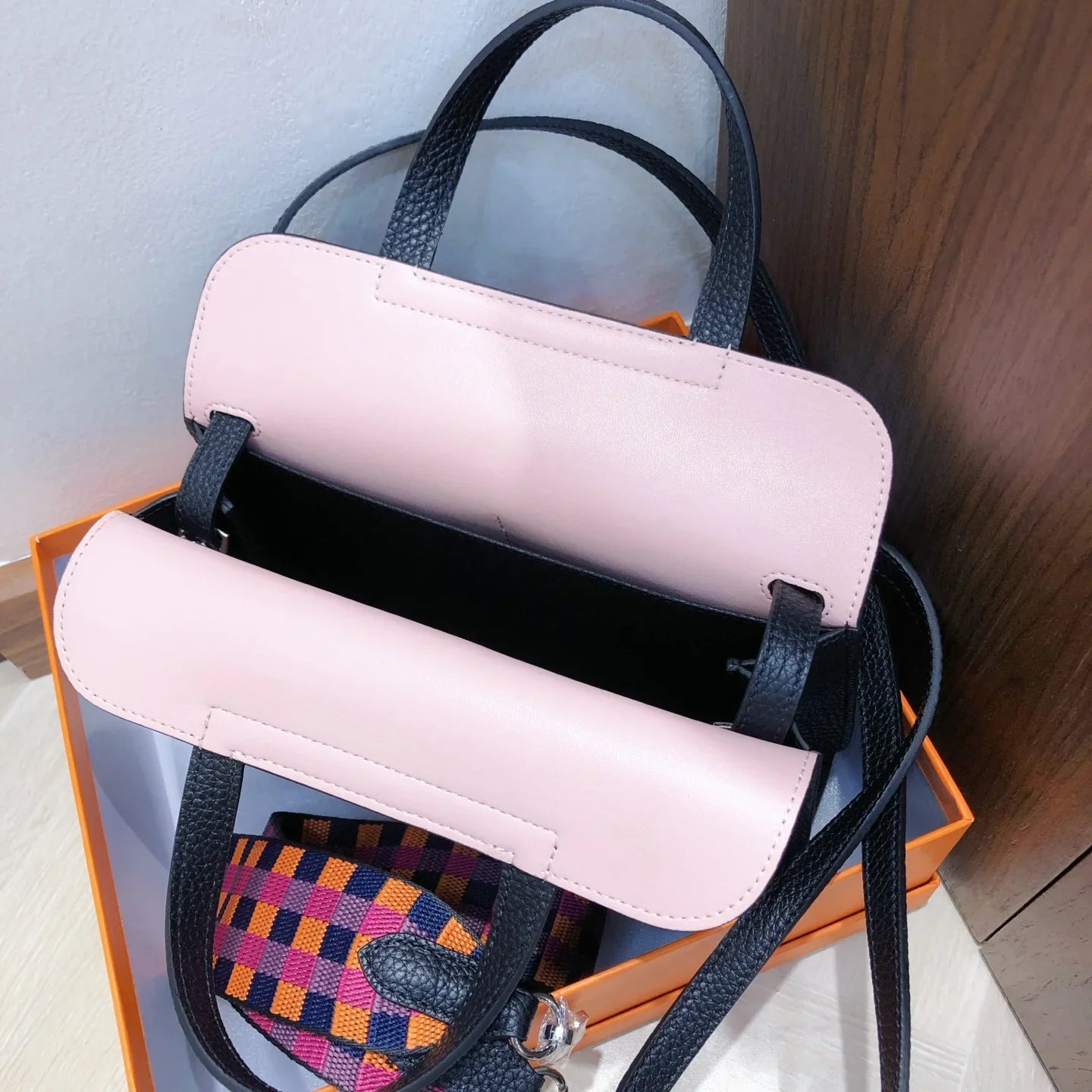 Graphite Black Two Tone Leather Buckle Flap Crossbody Shoulder Bag