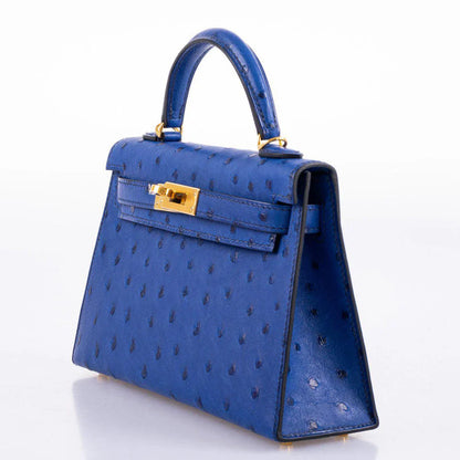 Sapphire Blue Dotted Grain Leather Gold Hardware Mini Flap Handbag