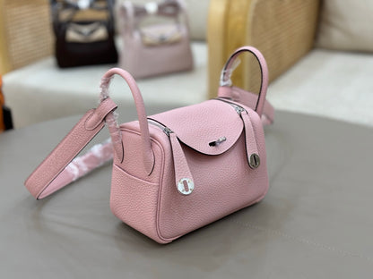 Pink Grain Leather Silver Hardware Soft Mini Shoulder Bag