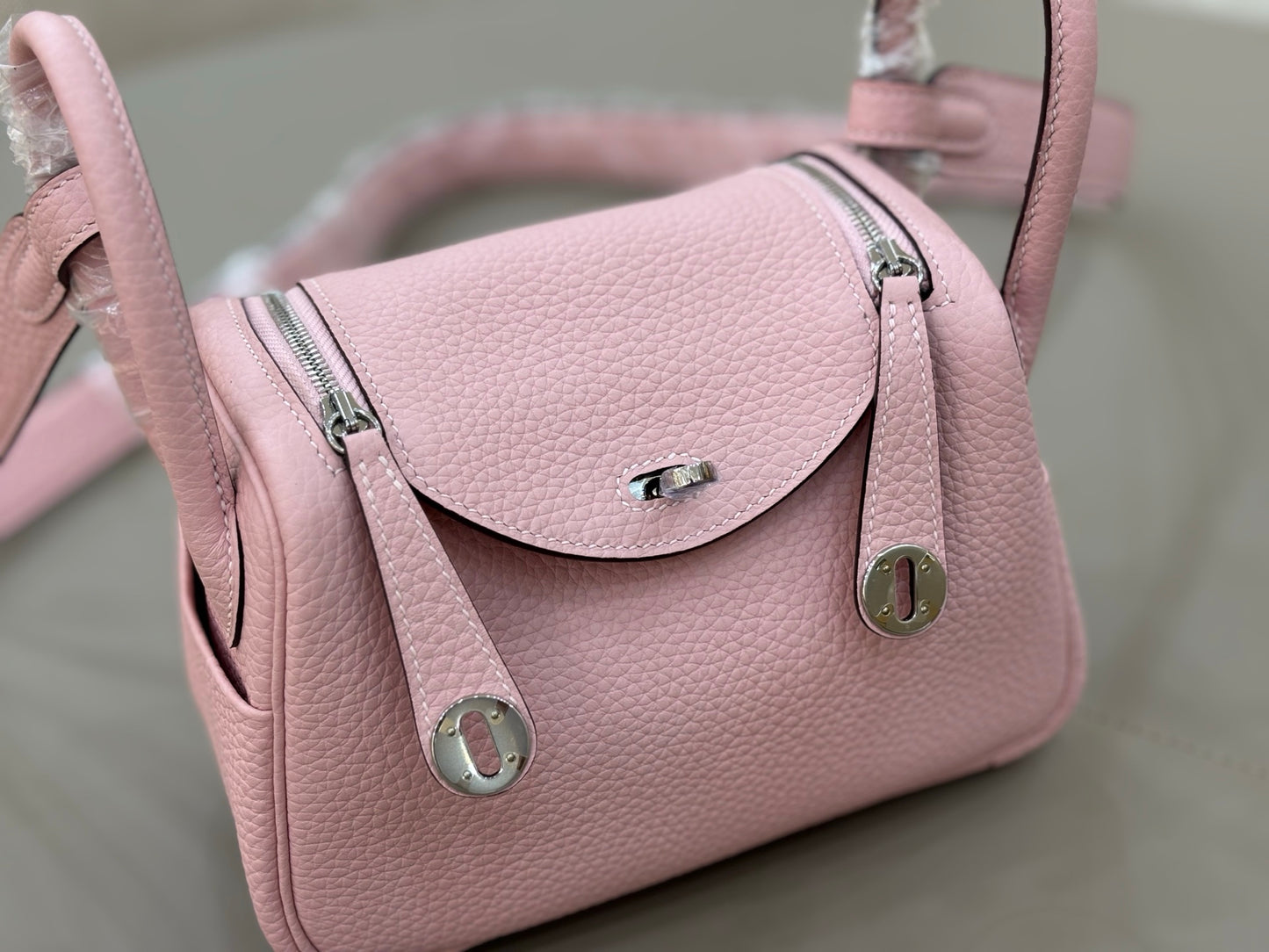 Pink Grain Leather Silver Hardware Soft Mini Shoulder Bag