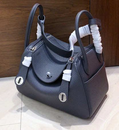 Storm Blackish Black Leather Dual Handle Zip Top Shoulder Bag