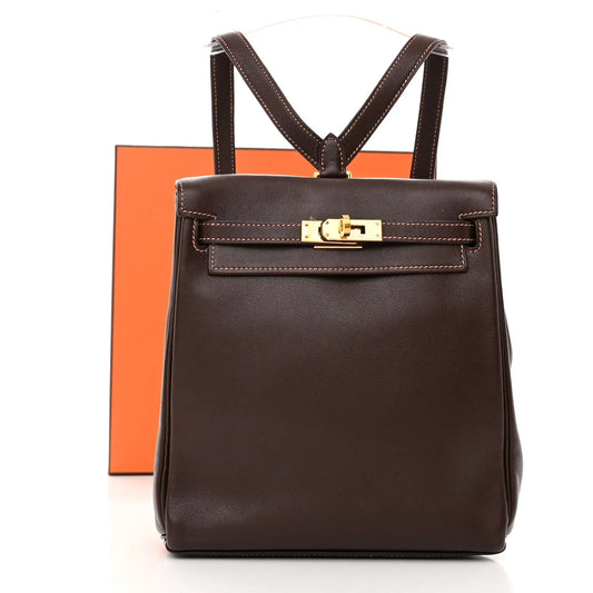 Chocolate Brown Smooth Leather Palladium Hardware Flap Backpack