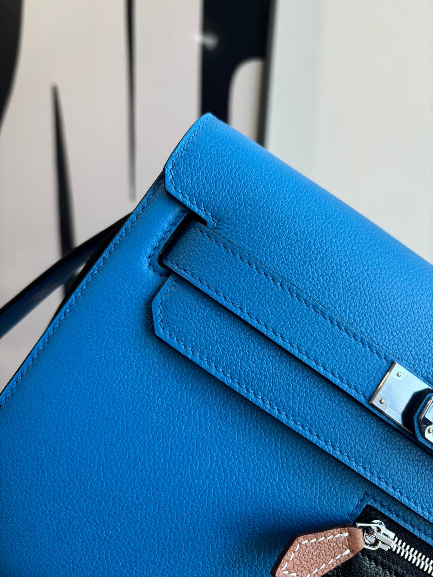 Bright Blue Smooth Leather Silver Hardware Patchwork Flap Crossbody Bag