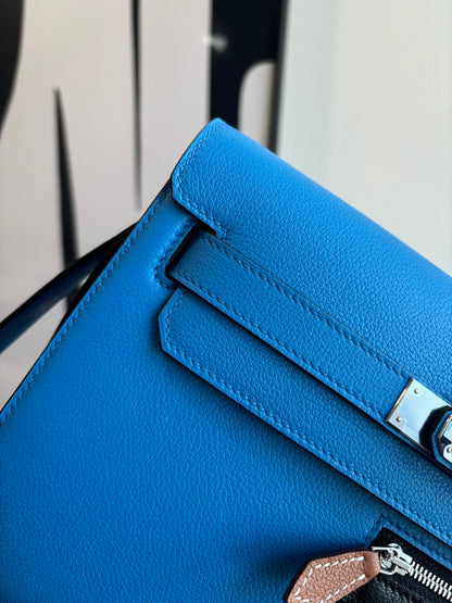 Bright Blue Smooth Leather Silver Hardware Patchwork Flap Crossbody Bag