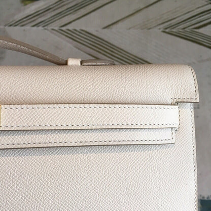 Creamy White Leather Lock Long Evening Clutch Bag