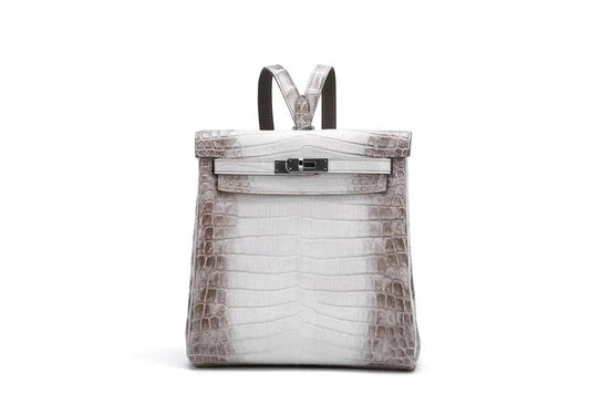 White Gradient Crocodile Embossed Lock Detail Mini Backpack