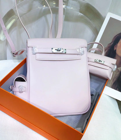 Pale Pink Smooth Leather Palladium Hardware Flap Backpack