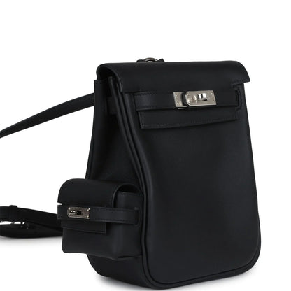 Black Leather Palladium Hardware Flap Backpack