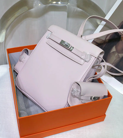 Pale Pink Smooth Leather Palladium Hardware Flap Backpack