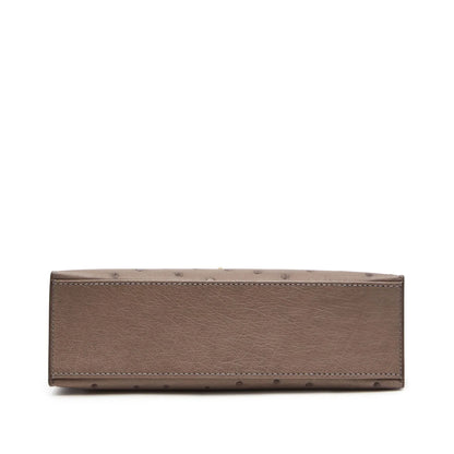 Brown Tourterelle Ostrich Grain Gold Hardware Mini Flap Clutch Bag
