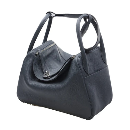 Storm Blackish Black Leather Dual Handle Zip Top Shoulder Bag