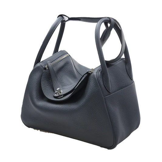 Storm Blackish Black Leather Dual Handle Zip Top Shoulder Bag