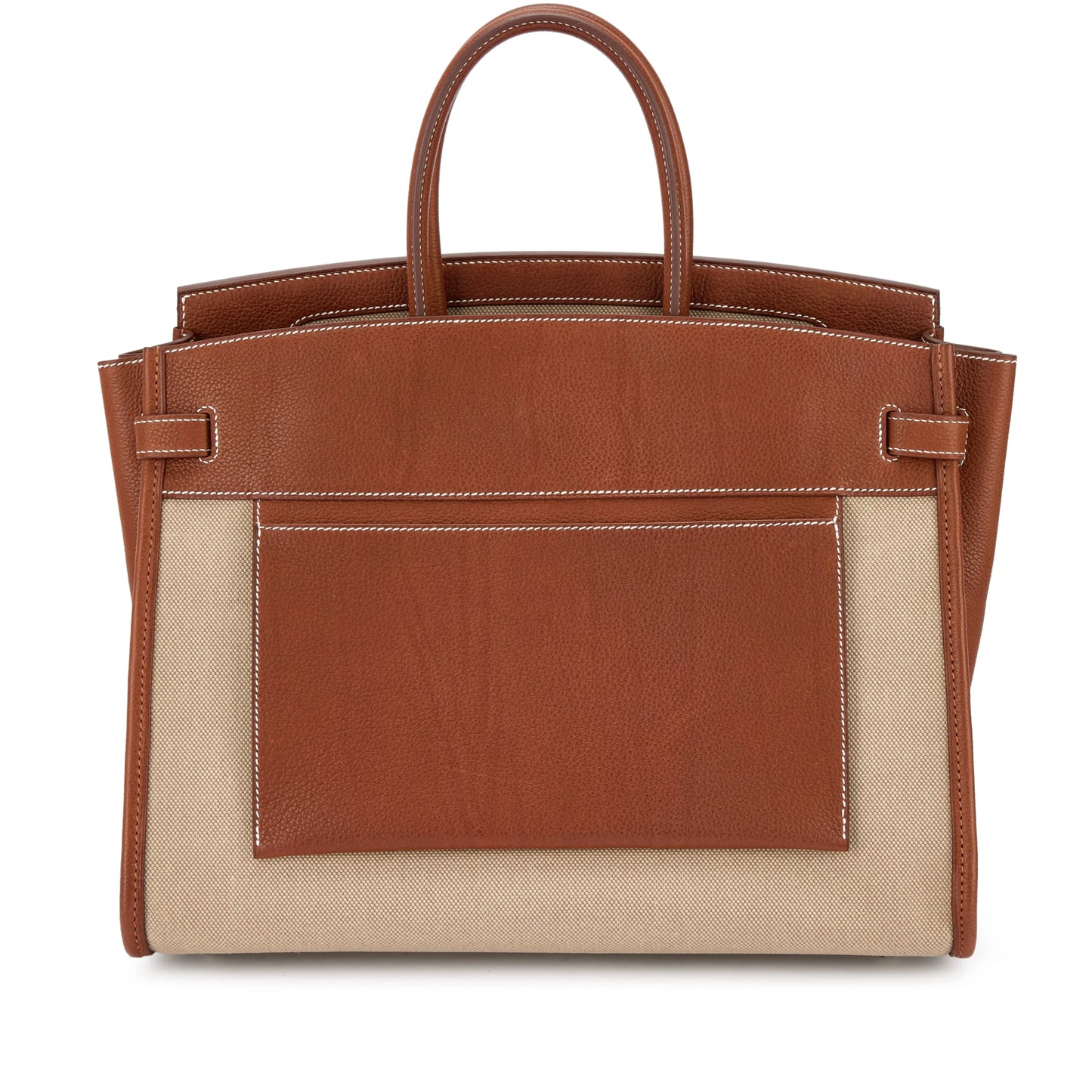 Brown Leather Canvas Patchwork Palladium Hardware Structured Handbag