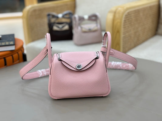 Pink Grain Leather Silver Hardware Soft Mini Shoulder Bag