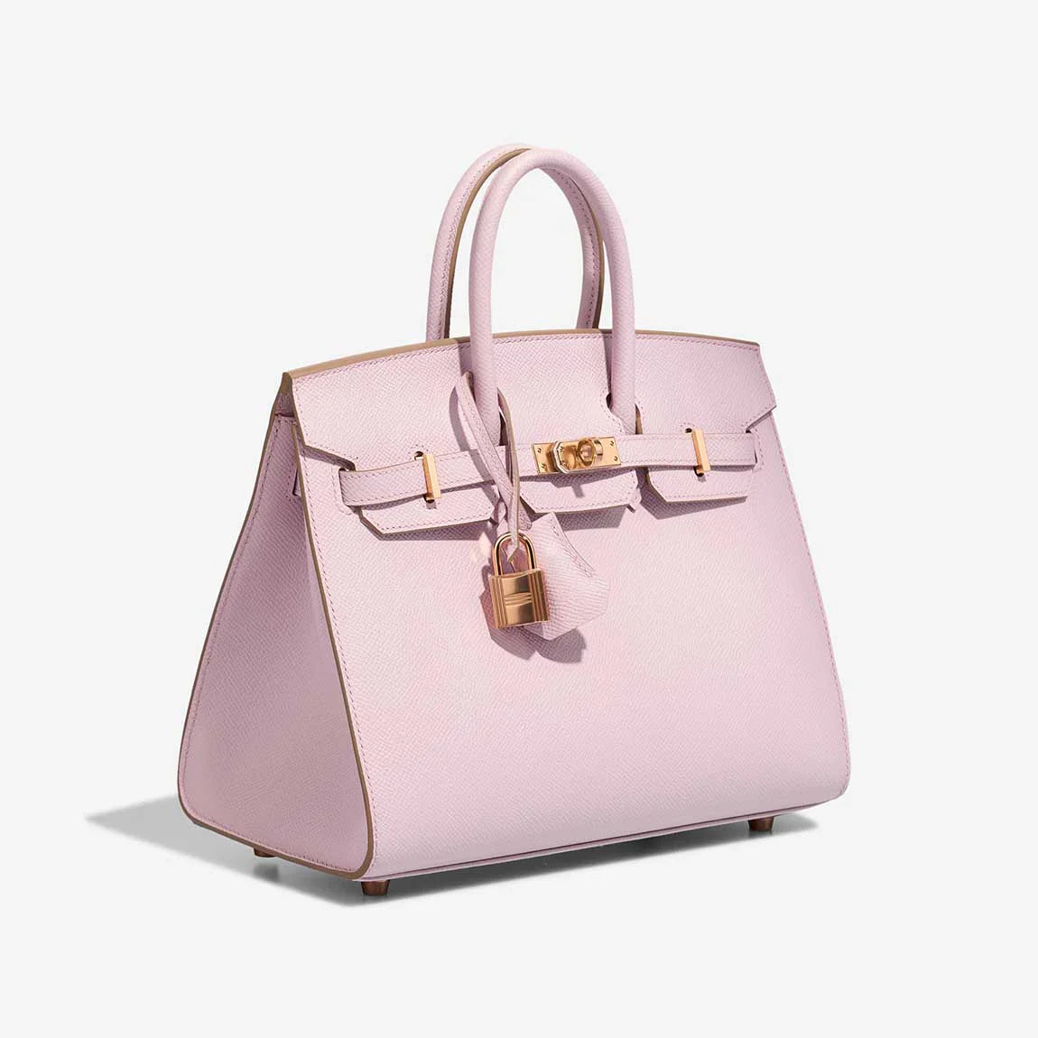 Pink Smooth Leather Rose Gold Hardware Structured Hand Tote Bag