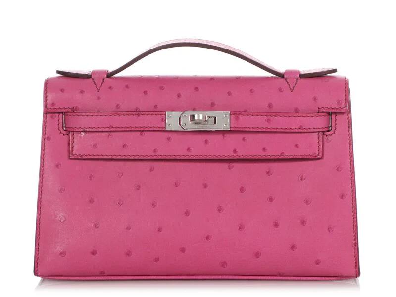 Fuchsia Pink Textured Leather Palladium Hardware Mini Flap Clutch Bag