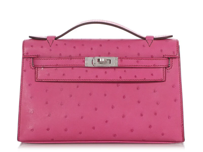Fuchsia Pink Textured Leather Palladium Hardware Mini Flap Clutch Bag