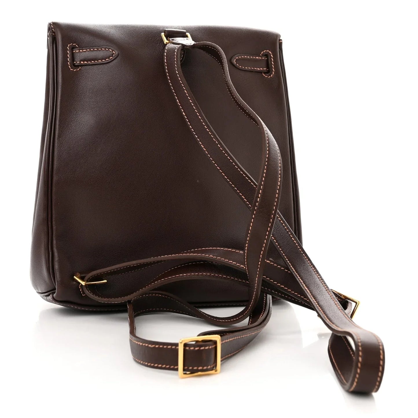 Chocolate Brown Smooth Leather Palladium Hardware Flap Backpack