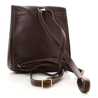 Chocolate Brown Smooth Leather Palladium Hardware Flap Backpack