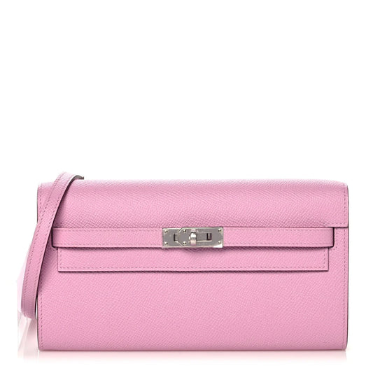 Pink Smooth Leather Palladium Hardware Long Crossbody Wallet Bag
