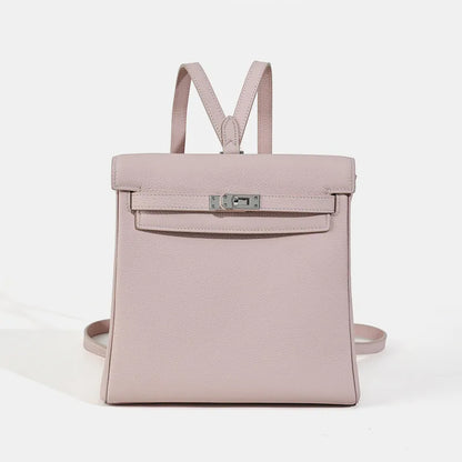 Pale Pink Smooth Leather Palladium Hardware Flap Backpack