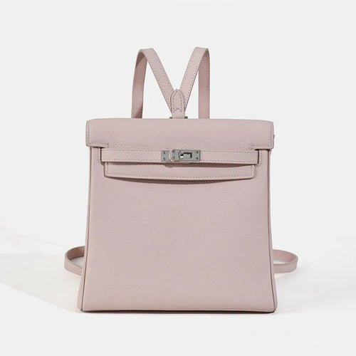 Pale Pink Smooth Leather Palladium Hardware Flap Backpack