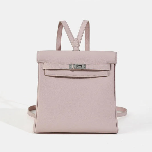 Pale Pink Smooth Leather Palladium Hardware Flap Backpack
