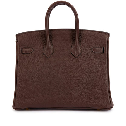 Chocolat Brown Grain Leather Gold Hardware Structured Hand Tote Bag