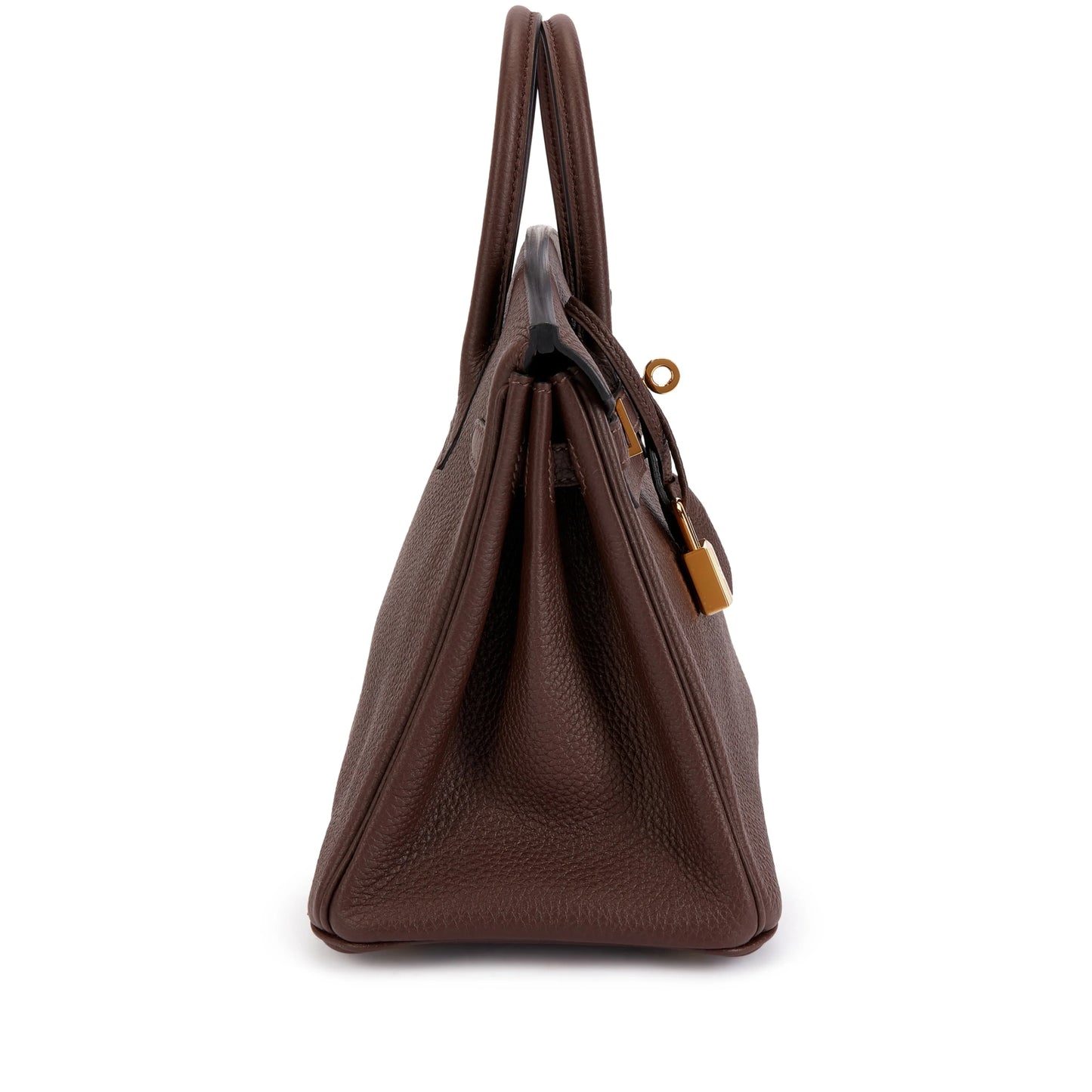 Chocolat Brown Grain Leather Gold Hardware Structured Hand Tote Bag