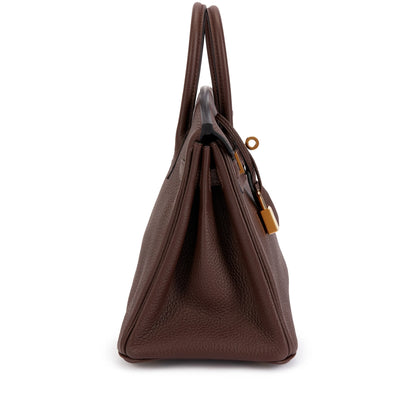 Chocolat Brown Grain Leather Gold Hardware Structured Hand Tote Bag