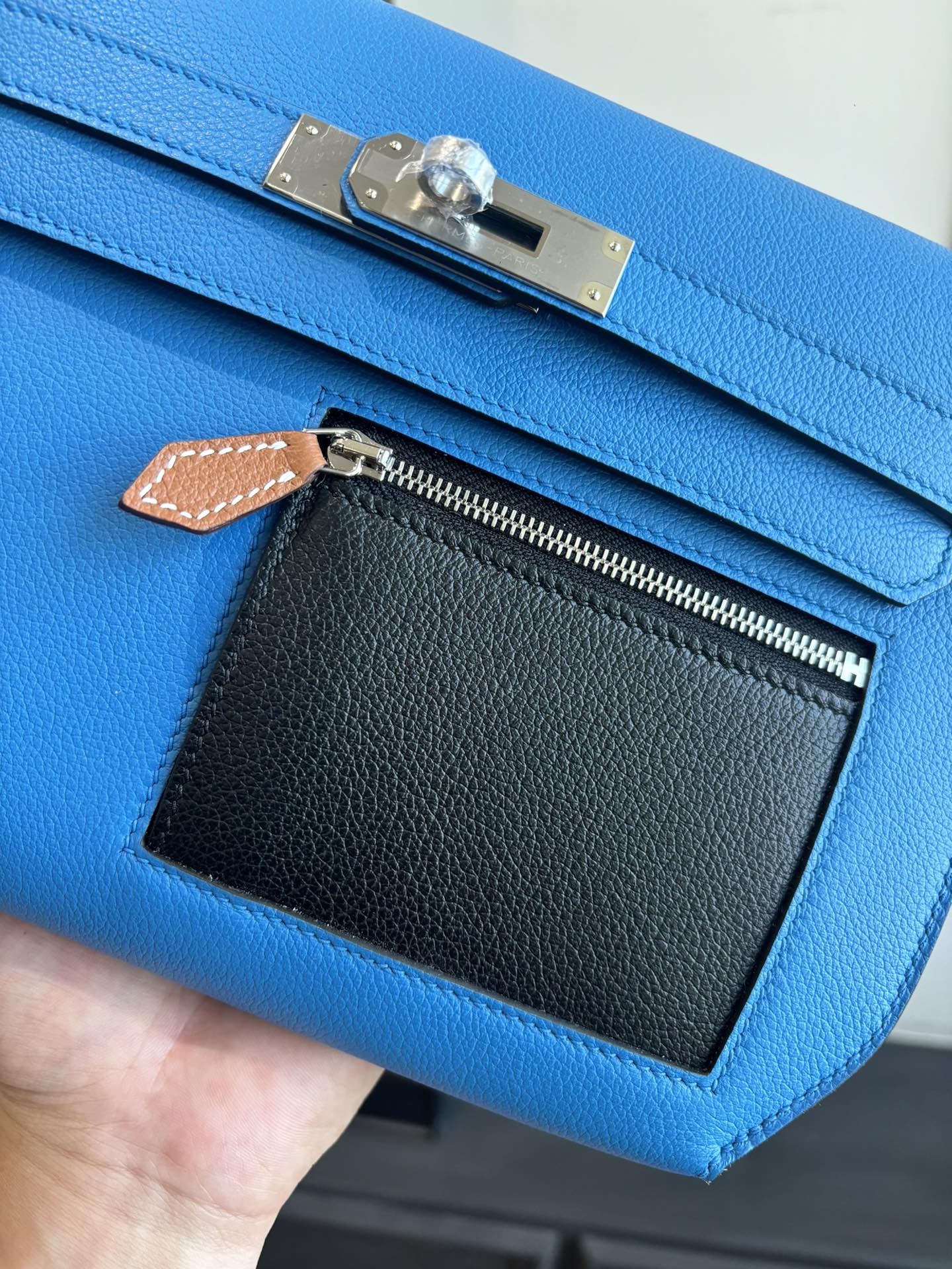Bright Blue Smooth Leather Silver Hardware Patchwork Flap Crossbody Bag