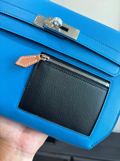 Bright Blue Smooth Leather Silver Hardware Patchwork Flap Crossbody Bag
