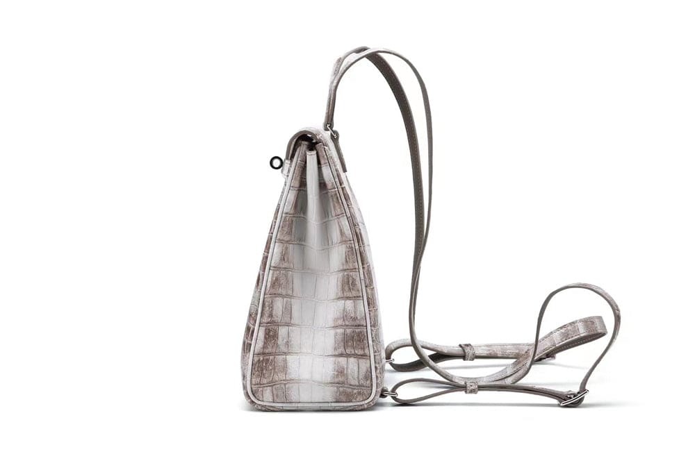 White Gradient Crocodile Embossed Lock Detail Mini Backpack