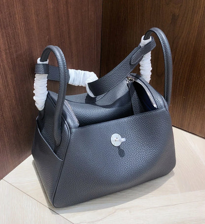 Storm Blackish Black Leather Dual Handle Zip Top Shoulder Bag