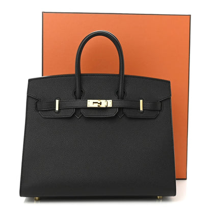 Sleek Black Leather Gold Hardware Structured Top Handle Tote Bag