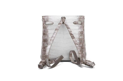 White Gradient Crocodile Embossed Lock Detail Mini Backpack