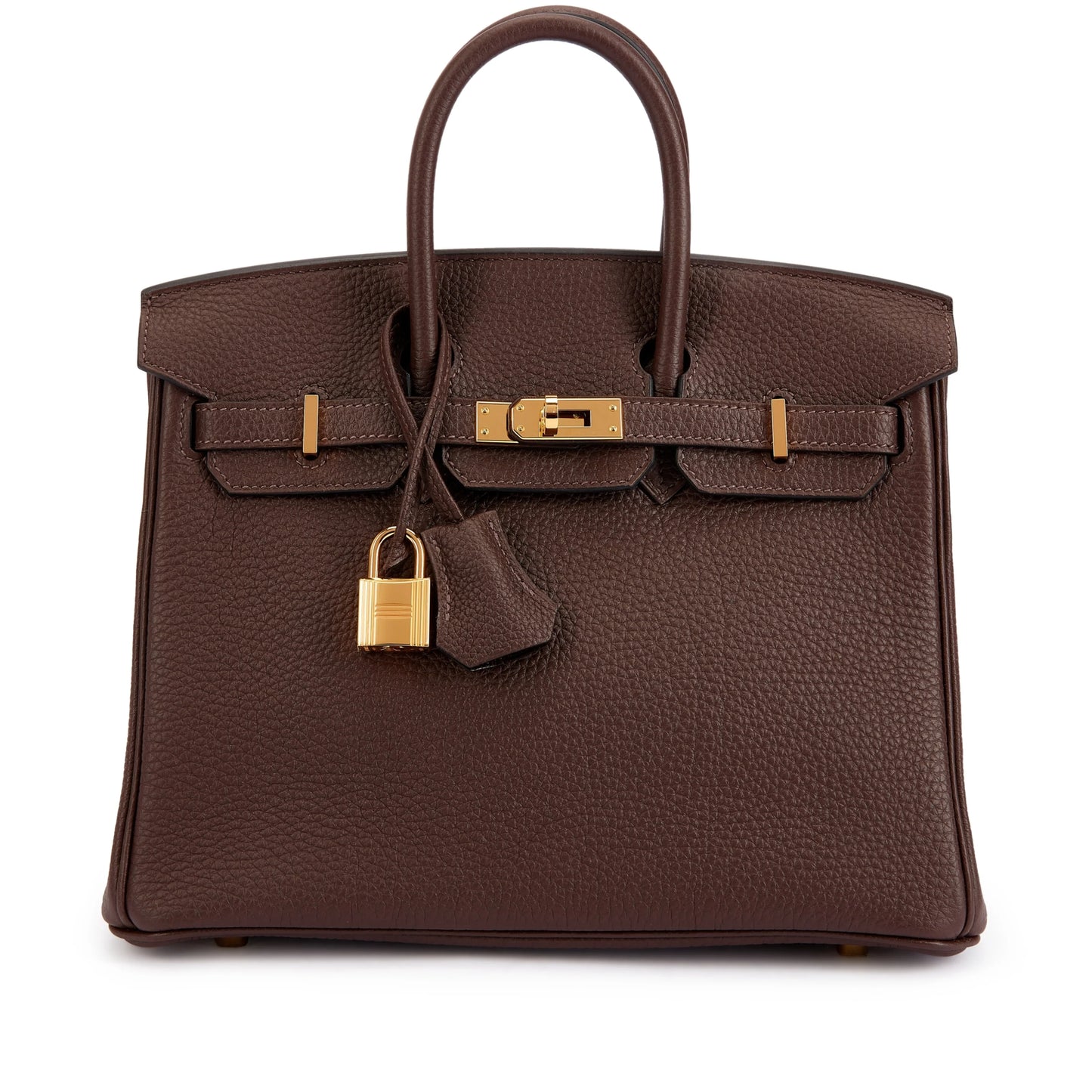 Chocolat Brown Grain Leather Gold Hardware Structured Hand Tote Bag