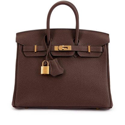 Chocolat Brown Grain Leather Gold Hardware Structured Hand Tote Bag