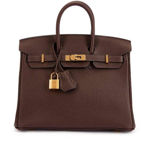 Chocolat Brown Grain Leather Gold Hardware Structured Hand Tote Bag