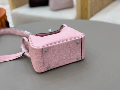Pink Grain Leather Silver Hardware Soft Mini Shoulder Bag