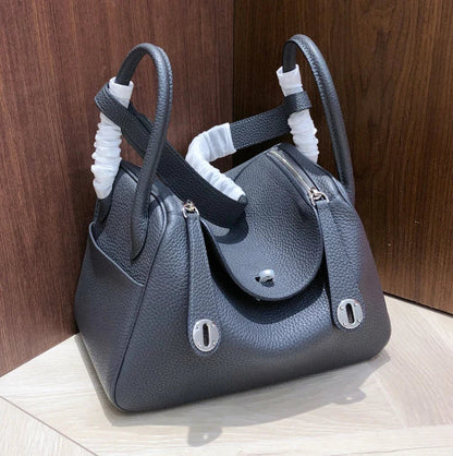 Storm Blackish Black Leather Dual Handle Zip Top Shoulder Bag