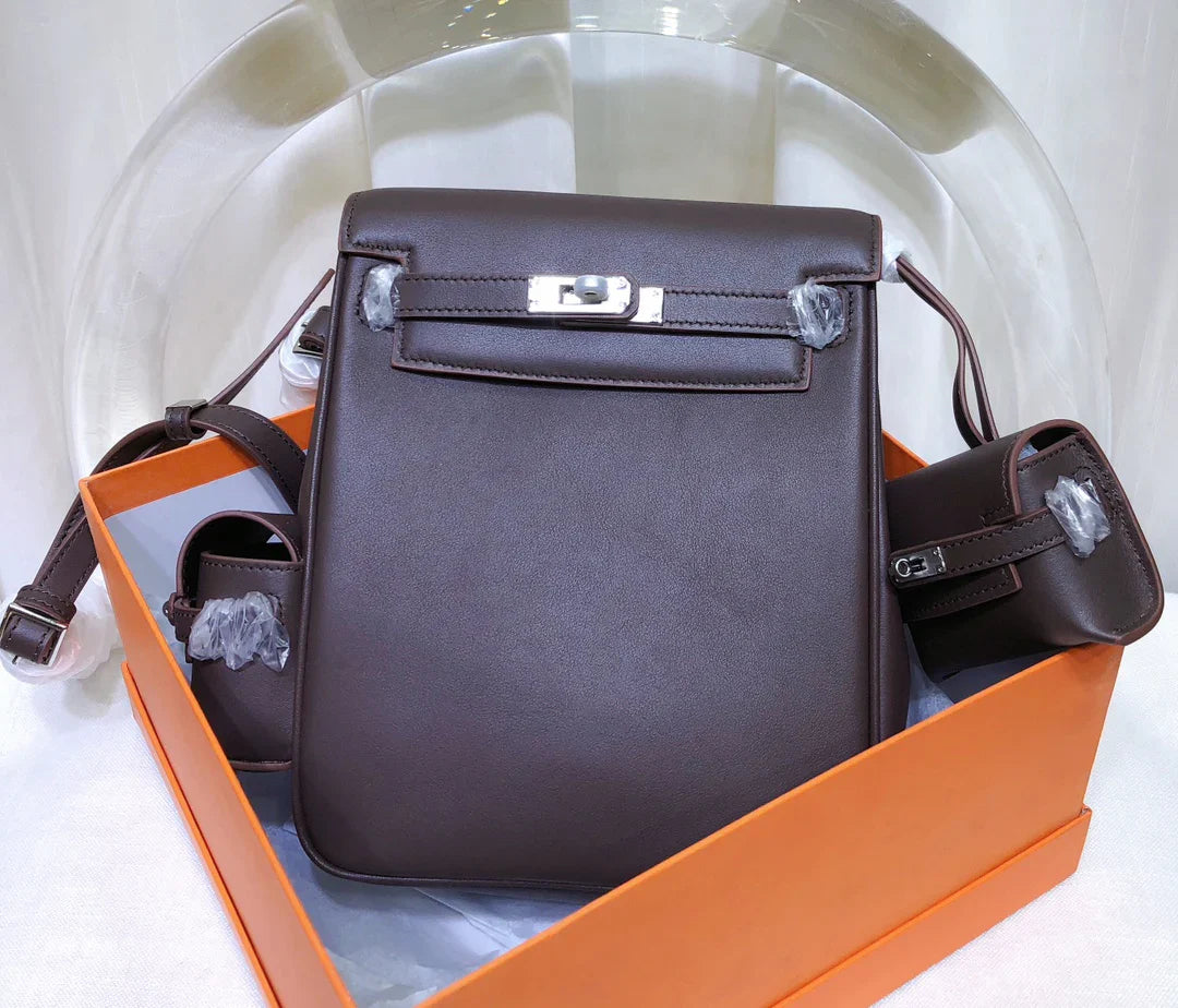 Chocolate Brown Smooth Leather Palladium Hardware Flap Backpack