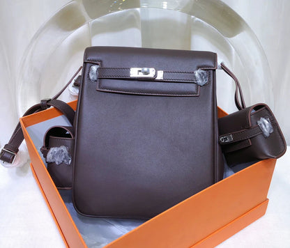 Chocolate Brown Smooth Leather Palladium Hardware Flap Backpack