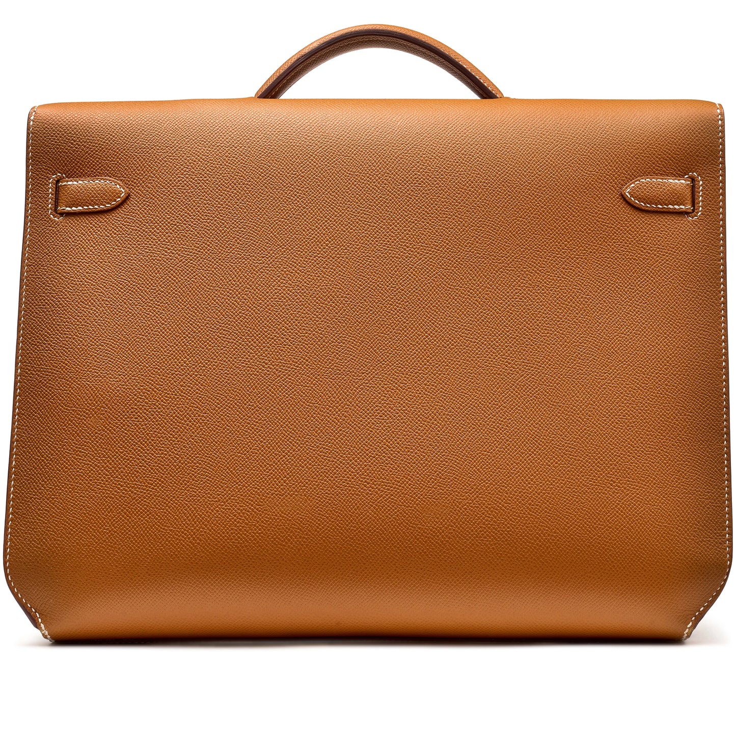 Gold Brown Grain Leather Palladium Hardware Horizontal Briefcase Bag