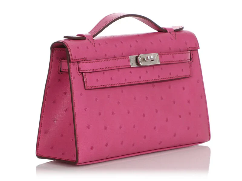 Fuchsia Pink Textured Leather Palladium Hardware Mini Flap Clutch Bag