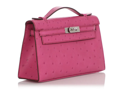 Fuchsia Pink Textured Leather Palladium Hardware Mini Flap Clutch Bag