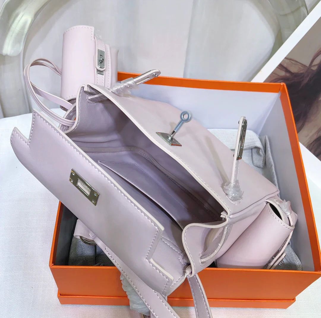 Pale Pink Smooth Leather Palladium Hardware Flap Backpack