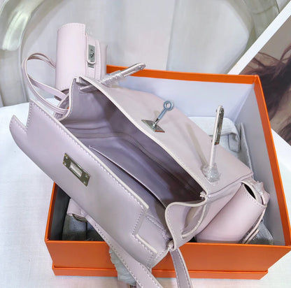 Pale Pink Smooth Leather Palladium Hardware Flap Backpack